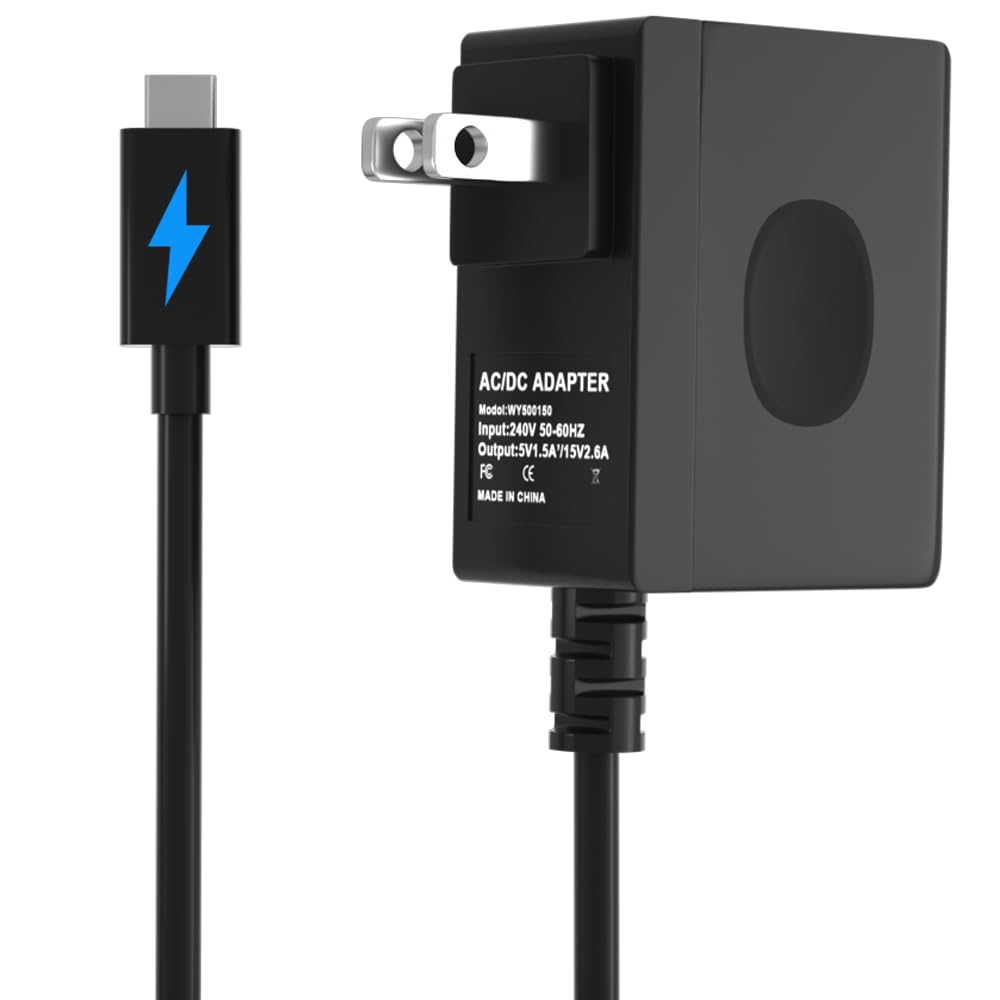 Charger for Nintendo Switch/OLED/Lite, Support Switch TV Dock Mode, 15V 2.6A Fast Charging Adapter with 5FT Charger Cable