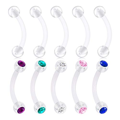 16G Clear Acrylic Bioflex CZ Curved Barbell Eyebrow Piercing Rings Cartilage Helix Tragus Rook Earring Belly Button Lip Nipple Snake Eye Tongue Bar Barbell Rings Retainer