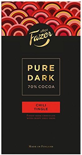 2 Bars x 95g of Fazer Pure Dark - Chili Tingle - 70% Cocoa - Original Finnish Dark Chocolate (Suomi)