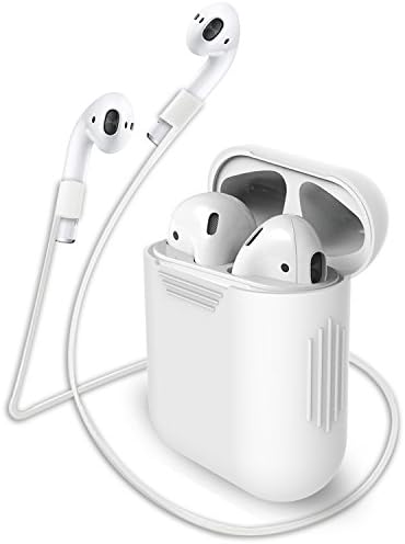 AirPods Silicone Case, Airpods Cover GULAKI with Anti-lost Strap, Simple & lightweight (White 2 in 1)