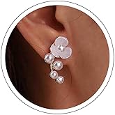 Erimberate Bohemian Pearl Flower Stud Earrings White Flower Pearl Earrings Small Pearl Stud Earrings Minimalist Pearl Flower Earrings Jewelry for Women