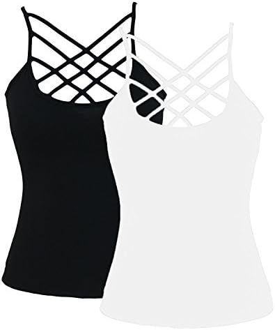 Womens Black Solid Casual Criss Cross Front Tanks Top Camisole Vest (Black&White, (US 18-20) XXL)