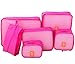 FLYMEI Premium 6 Set Packing Cubes, Bonus Shoe Bag, Various Size Waterproof Travel Luggage Packing Organizers and Compression Pouches System for Carry-on Luggage, Suitcase and Backpacking (Pink)