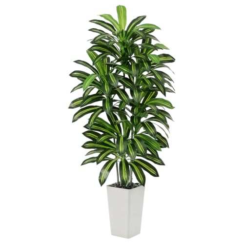 FSOHOI Artificial Dracaena Tree 6FT Artificial Plants Indoor Tall Fake Plants Faux Tree with White Tall Planter Fake Tropical Yucca Floor Plant for Home Office Living Room Decor Outdoor