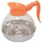 FSE 373-EQ-410015 Decaf Coffee Pot, 64 oz Coffee Server, High Impact Plastic Coffee Carafe with Stainless Steel Base, Orange Handle Drip Coffee Pot