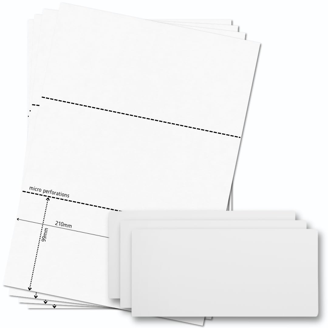 OfficeGear DL Cards 3-up [25 Sheets - 75 Pack] 99x210mm Perforated Printable 120gsm Card for Flyers Compliment Slips Gift Vouchers Invitations Includes Design Template