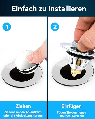 Magichome Pop Up Sink Plug Stainless Steel for 34-45mm Drain Holes | Drain plug stainless steel plug sink anti-clogging sink plug with drain strainer, plug for sinks