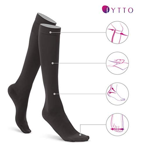 Fytto 1007 Women's Compression Socks - Stylish, Lightweight & Breathable 15-20mmHg Flight Stockings - Professional Support for Business & Travel, Classic, Black, Large - Thumbnail 3