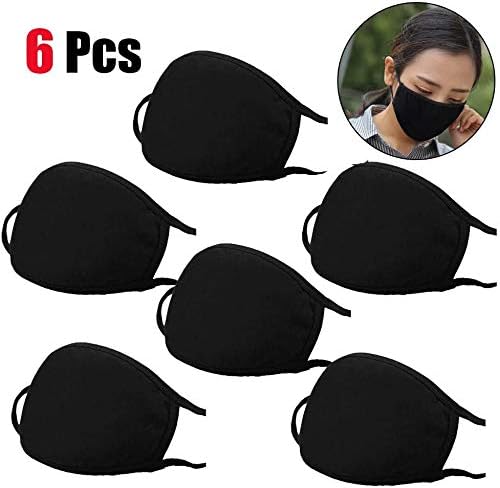 6 Pcs Unisex Mouth Mask Black Anti Dust Mask Anti Dust Pollution Face Mouth Mask, Washable Reusable Cloth Mouth Masks for Smoke Cycling Camping Travel (6 Pcs)