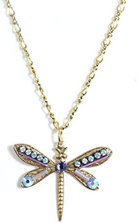 Clara Beau Purple AB Medium DragonFly Swarovski crystal Delicate Chain GoldTone Necklace NF62