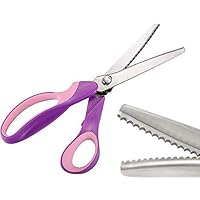 JISTL Pinking Shears for Fabric, Stainless Steel Handled Professional Dressmaking Sewing Scissors Zig Zag Fabric Craft Scissors 9.3 inch Scalloped (Purple)