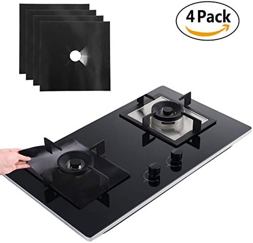 Gas Range Protectors,Black Stovetop Burner Protector Covers,4 Pack 10.6” x 10.6” Cooktop Cover Protector Liners- Reusable, Non-Stick, Heat Resistant, Easy to Clean - FDA Approved