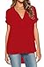 Dearlovers Women V-Neck Vintage Solid Blouse Top X-Large Red