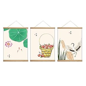 3 Panel Wooden Framed Hanging Poster Chinese Style Wall Picture Canvas Artwork for Home Decoration Ready to Hang - 18"x24"x3 Panels