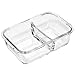 Glass Meal Prep Containers with Lids (3 Pack) - 2 Compartment Food Prep Containers + Vented Snap Locking Lids | Portion Control | Glass Tupperware | Food Storage Containers | Bento Box | Leakproof