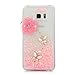 Galaxy S6 Edge Plus Case - Mavis's Diary Flowing Liquid Fancy Pink Love Heart with 3D Handmade Bling Flower White Butterfly Shiny Diamonds Clear Case Hard Cover for Samsung Galaxy S6 Edge+ G928