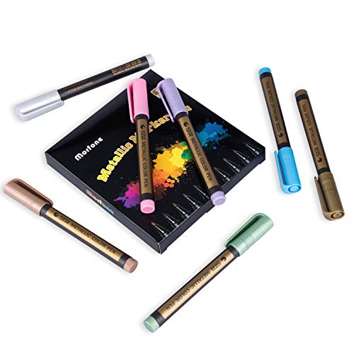 Metallic Marker Pens, Morfone Set of 10 Colors Paint Markers for Card Making, Rock Painting, DIY Photo Album, Scrapbook Crafts, Metal, Wood, Ceramic, Glass (Medium tip)