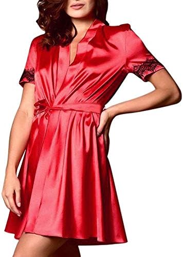 Women Nightdress Satin Belt Underwear Silk Lace Backless Lingerie Nightgown Sleepwear Robe Set by FAPIZI