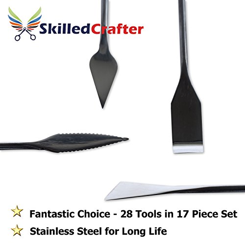 Skilled Crafter Ceramics Tools. Professional Quality Clay Modeling & Pottery Sculpting Set. 28 Stainless Steel & Aluminum Tools in 17 Piece Set + FREE Needle Tool. Best for Clay, Sculpey, Polymer, Wax - Thumbnail 5