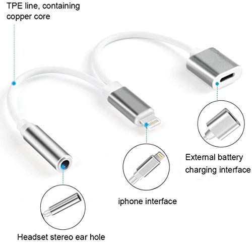 2 in 1 Lightning Adapter Compatible with iPhone XS Max/XS/XR/X/6S/7/7 Plus/8/8 Plus, Compatible iPhone Adapter/Splitter, 2-Port Headphone Audio and Charger Adapter,Compatible iOS 10.3, iOS 11 or Later