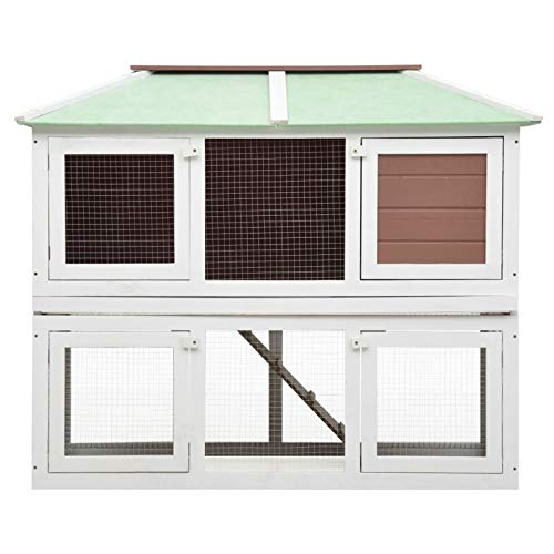 Tidyard Kleintier- Kaninchenstall Hühnerkäfig Hühnerstall Hühnerhaus Geflügelstall Freilaufgehege 2 Etagen Braun Holz – Bild 5