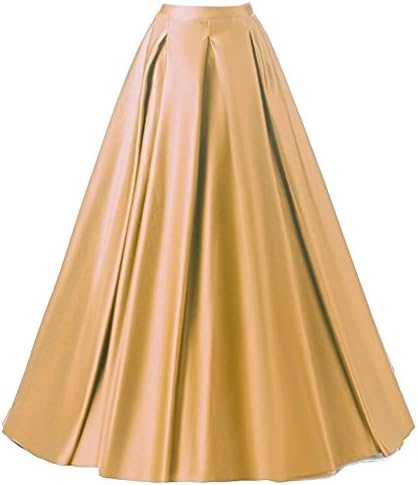 Duraplast Women's Fashion Prom Long Skirt Formal Satin A-Line Skirt High Waist