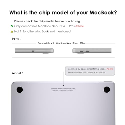 eleger Case Compatible with MacBook Neo 13 Inch A18 Pro A3404, 2026 Released, Protective Case for Mac Book Neo 13 Inch, Transparent Crystal