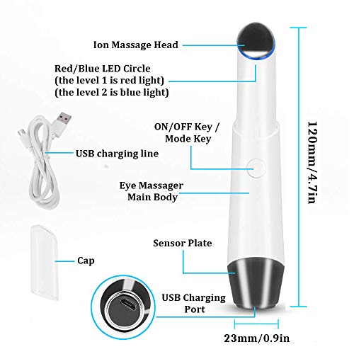 SEED Eye Massager, Heated Sonic Vibration Eye Massager, Rechargeable 42℃ Facial Massager Roller Wand Pen For Anti-aging Wrinkle,Relieving Dark Circles,Fatigue and Puffiness