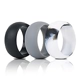Silicone Wedding Ring 3 Pack - Men's Set of 3 Flexible Safety Comfort Wedding Band Rings in Black,Black/White Sleek 9mm Durable Comfortable Bands for Active Men (Black Gray Black&White, 11)