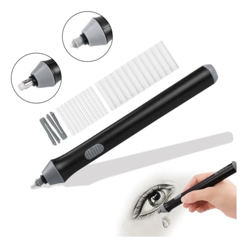 Kit Borracha Elétrica 25 Peças Portátil com Design Ergonômico – Ideal para Desenhos Técnicos, Esboços Artísticos, Escrita e Correções Precisas, Leve e de Fácil Uso Á Pilha Preto Premium