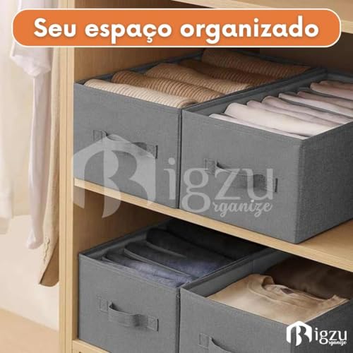 Kit C/2 Organizadores de Roupas C/7 Divisórias de Poliéster com Alças | Respirável, Dobrável, Lavável - Ideal para Guarda-Roupas, Closet, Gavetas | Marca Bigzu®