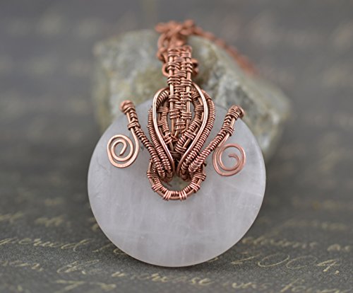 Antique Matte Rose Quartz Gemstone Pendants Donut Wired Copper