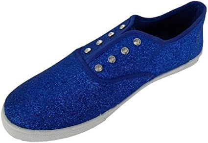 Holographic Glitter Shoes for Women - Sparkly Flat Fashion Sneakers, Blue Glitter, 9 M