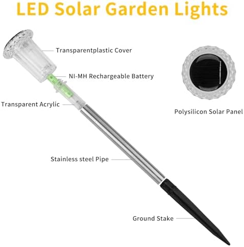 Luci Solari da Giardino a LED–Lampade Solari da Esterno (Set da 6)–Illuminazione Solare da Giardino Bianco Caldo–Decorazione Solare da Giardino Impermeabile IP44 per Prati, Ambienti Esterni e Giardini
