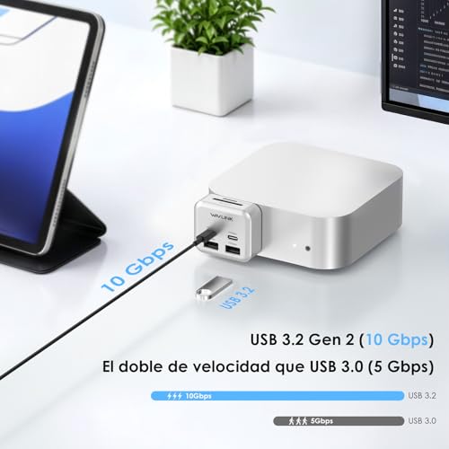 Mac mini M4 Hub | WAVLINK 6 puertos: 2 USB-C 10G, 2 USB-A 10G, lector tarjetas SD/TF 3.0 | Transferencia rápida y conexión múltiple para Mac mini M4 y M4 Pro