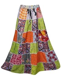 Women's Long Skirt Multicolor Printed Patchwork Gypsy Flared Maxi Skirts