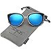 SojoS Retro Fashion Cat Eye Women Sunglasses Metal Frame Mirrored Lenses SJ1002 With Silver Frame/Blue Mirrored Lens