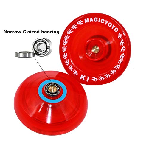 CHEE MONG Responsive Yoyo K1, MAGICYOYO K1 Spin Yoyo, Narrow C Bearing Yo-yo for Kids Beginner + Yoyo Bag + Glove + 5 Yoyo Replacement Strings (Crystal Red)