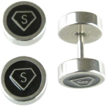 Jewellery of Lords Pair of Superman Enamel Stainless Steel Faux Fake Plug Tunnel Earring Stud