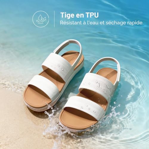 Sandales Femme Été Plates Légères Confortables en TPU Water Shoes avec Soutien de la Voûte Plantaire Chaussures de Plage Piscine et Quotidien Antidérapantes,Size 39,Blanc