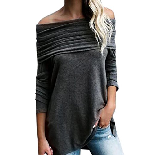 Womens Shirt,FUNIC Women Sexy Loose Long Sleeve Off Shoulder Strapless Tops Ruched Blouse Shirt (M, Black)