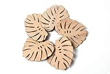 Turtle Leaf Tropical Leaves Wooden Coasters 5pc Jungle Plant Eco-Friendly Safari Hawaiian Luau, Tiki Bar Aloha Beach Drinks Table Botanical Leaf Decorations for Cold Drinks, Cups & Mugs, Bar Table