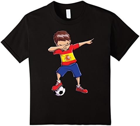 Kids Dabbing Soccer T shirt for Boys Spain Spanish Football Gifts 12 Black
