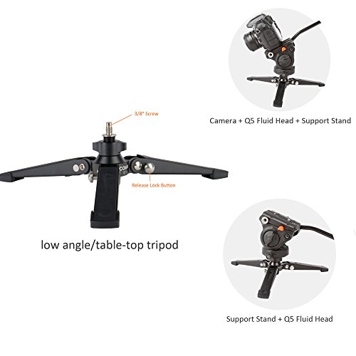 COMAN KX3535 Pro Video Monopod Kit Carbon Fiber 66 inch Twist Lock 4-Section Telescoping Leg and Q5 Fluid Drag Head with 3-Foot Locking Support Stand for DSLR Camcorder DV