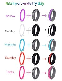 Srnfean - Anillos de silicona con base de color negro o gris para boda, 5 colores reemplazables (blanco, rosa, rojo, morado, azul)