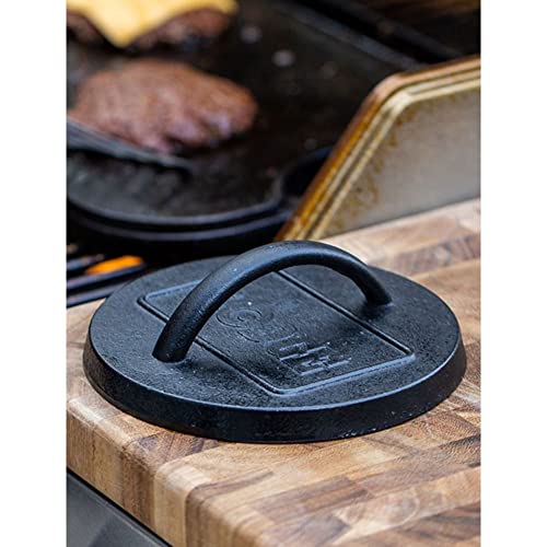 Lodge Pre-Seasoned Round Cast Iron Press - Cast Iron Griddle Press for a Restaurant-Quality Sear - Unparalleled Heat Retention - Use on the Stove or the Grill - 6.25 Inch
