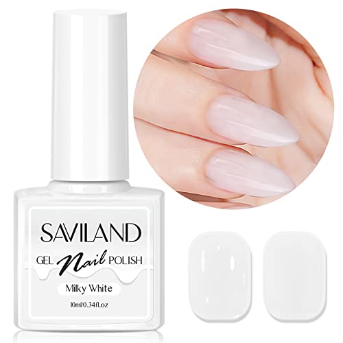 SAVILAND Milky White Gel Polish - Transparent Milky White Jelly Gel Nail Polish Quick Dry and Long Lasting, White Gel Polish Soak Off Nail Art Manicure Starter Salon DIY at Home Women Gifts