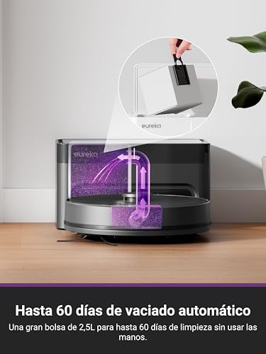 E6 Plus Robot Aspirador y Fregasuelos, 5000Pa Succión Potente, Base de Vaciado Automático 2.5L,Sistema LiDAR preciso, Control por App, Diseño Anti-enredo, Ahorrador de Espacio,Mapa Multicapa