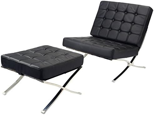 Eight24hours Barcelona Style Modern Pavilion Chair &amp; Ottoman Black Seat Chaise