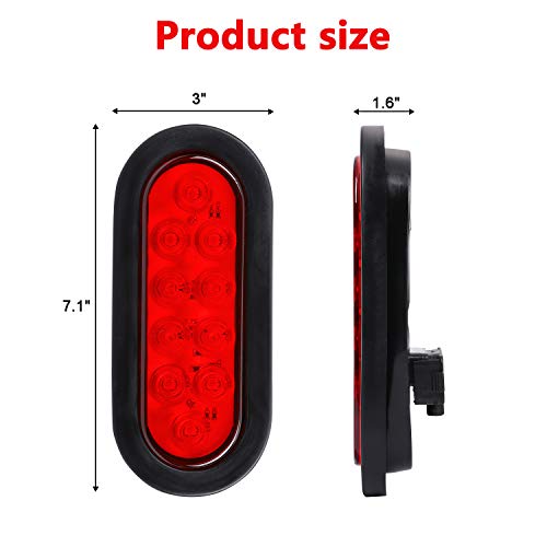 Donepart 6 Inch Oval Trailer Lights Red LED Flatbed Tail Lights Surface Mount Stop Running Turn